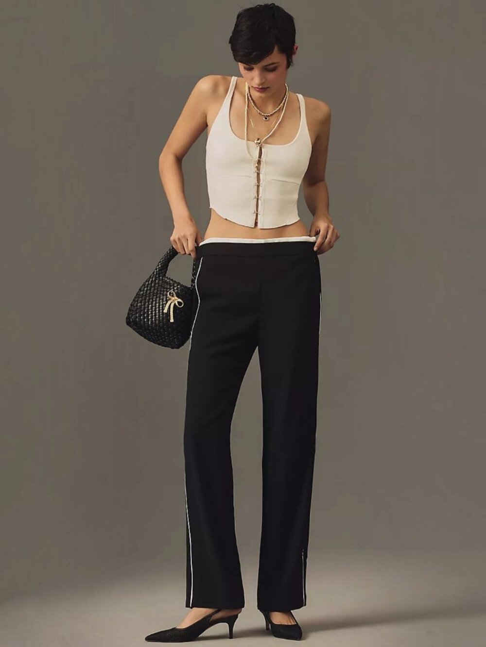 Maeve by Anthropologie Pull-On Track Pants - Black / Cream Stripe Size Medium